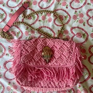 Kurt Geiger Pink Fringe Mini Bag with Gold Chain